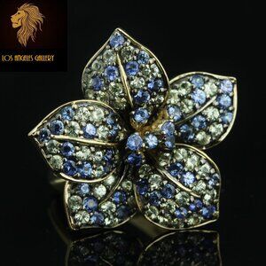 $8500 / NEW / LeVian 14K White Gold Sapphire & Diamond 3D Flower Ring / Luxury